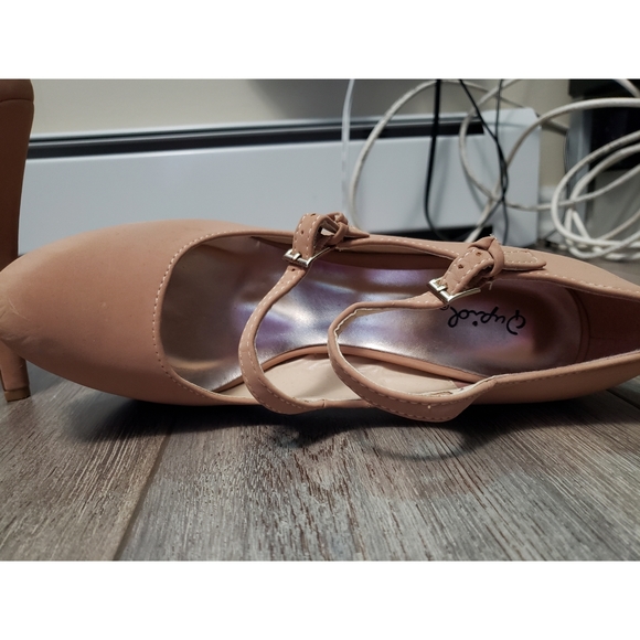 Penelope-04 Nude Suede Platform Heels - Picture 7 of 10